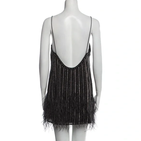 Retrofete Rubina Sequin Feather Mini Dress Black Square Neck - Picture 6 of 6